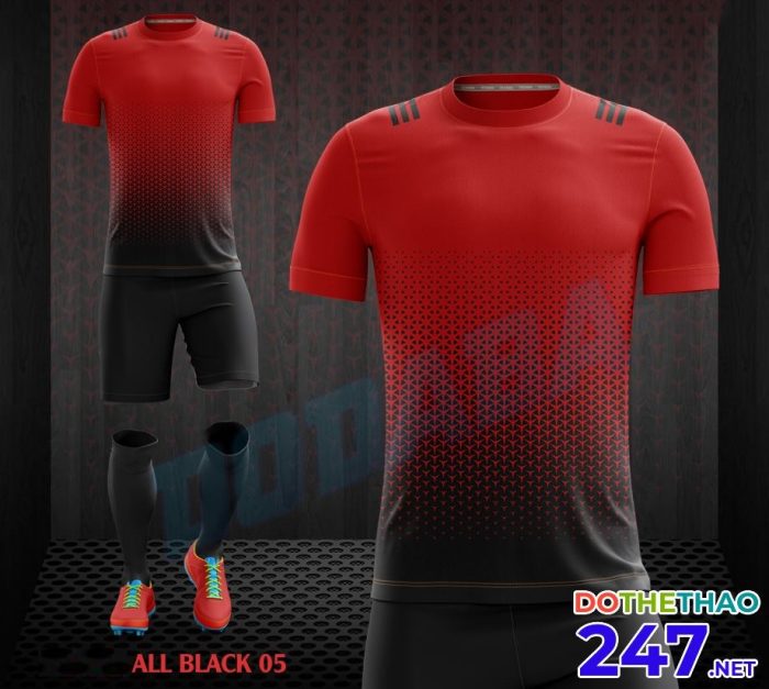 Áo bóng đá không logo All Black 05 màu đỏ đen 2018