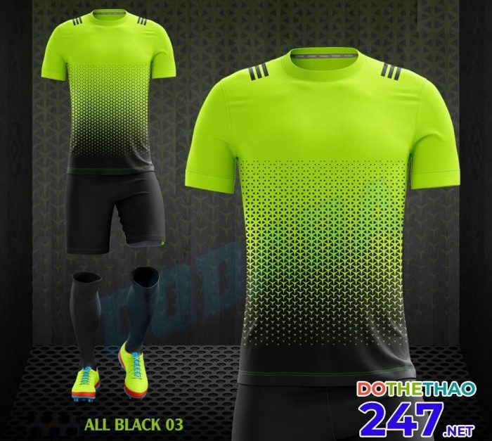 Áo bóng đá không logo All Black 03 màu chuối đen 2018