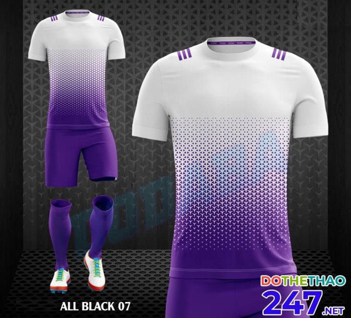 Áo bóng đá không logo All Black 07 màu trắng tím 2018