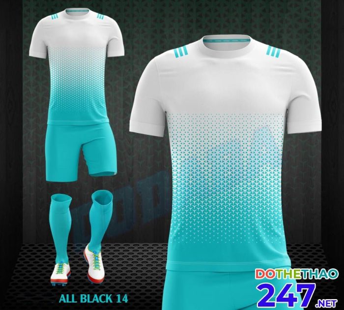 Áo bóng đá không logo All Black 14 màu trắng xanh năm 2018