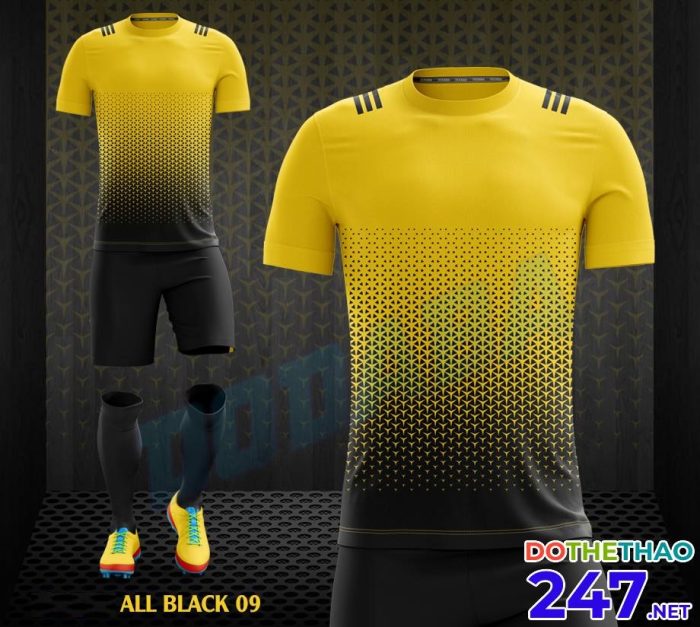Áo bóng đá không logo All Black 09 màu vàng đen năm 2018