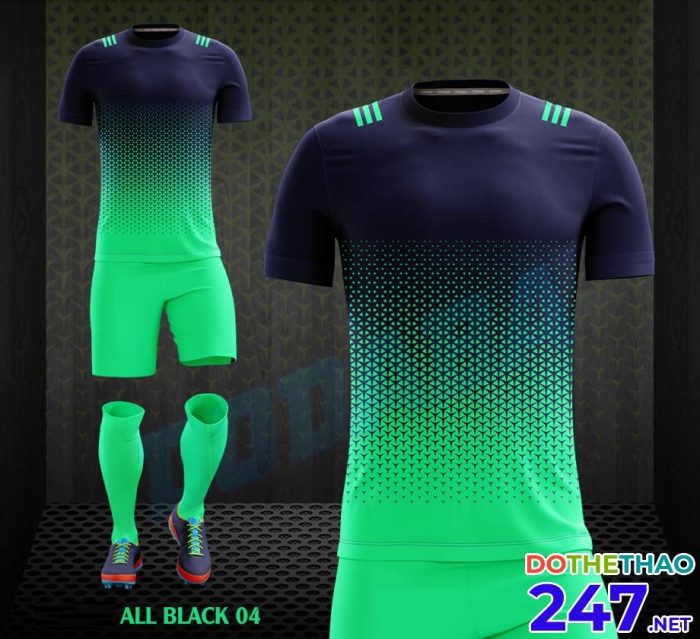 Áo bóng đá không logo All Black 04 màu tím than pha xanh lá 2018