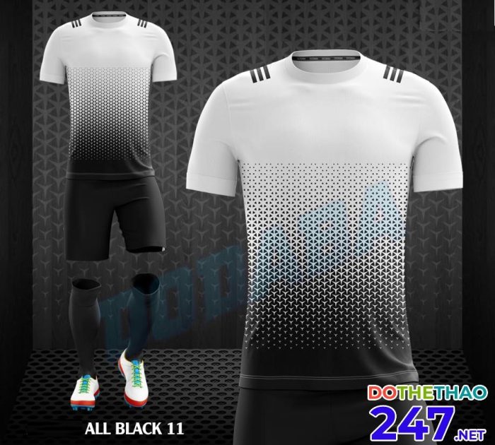 Áo bóng đá không logo All Black 11 màu trắng đen 2018