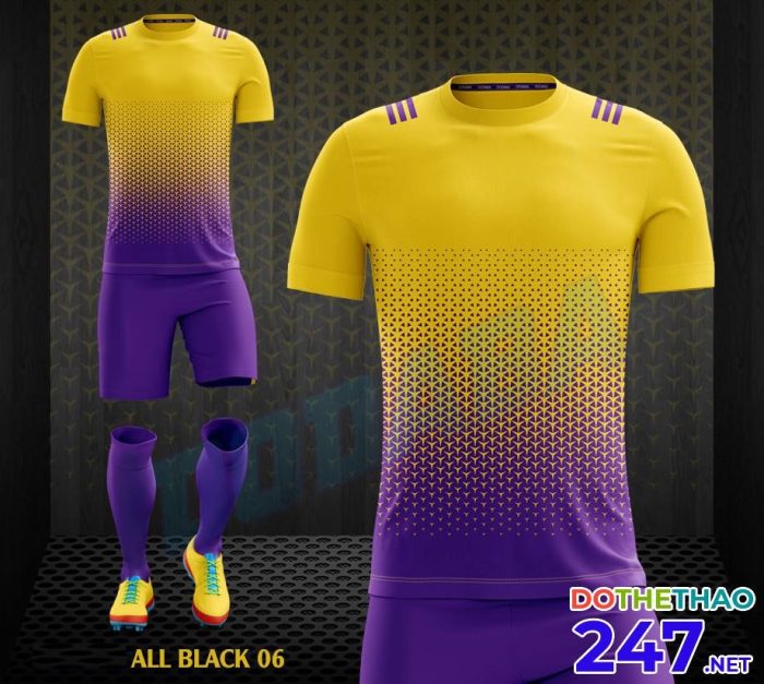 Áo bóng đá không logo All Black 06 màu vàng pha tím