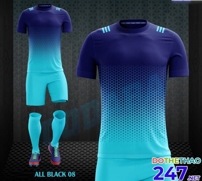Áo bóng đá không logo All Black 08 màu xanh dương