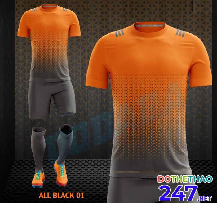 Áo bóng đá không logo All Black 01 màu cam đen 2018