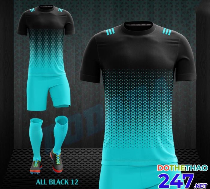 Áo bóng đá không logo All Black 12 màu đen xanh