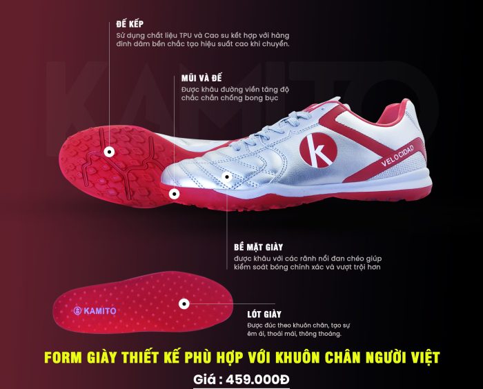 Giày bóng đá Kamito VELOCIDAD màu trắng 2019 chuyên đá sân cỏ nhân tạo