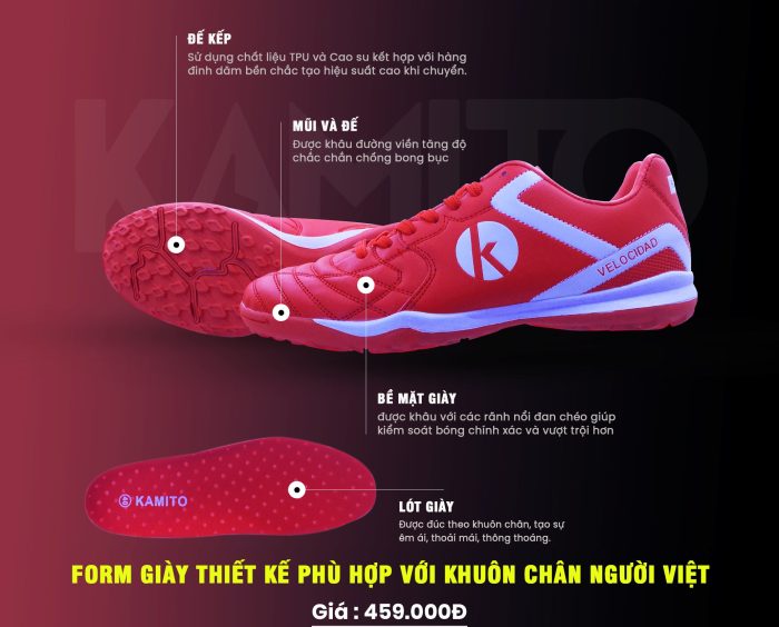 Giày bóng đá Kamito màu hồng 2019 chuyên đá sân cỏ nhân tạo