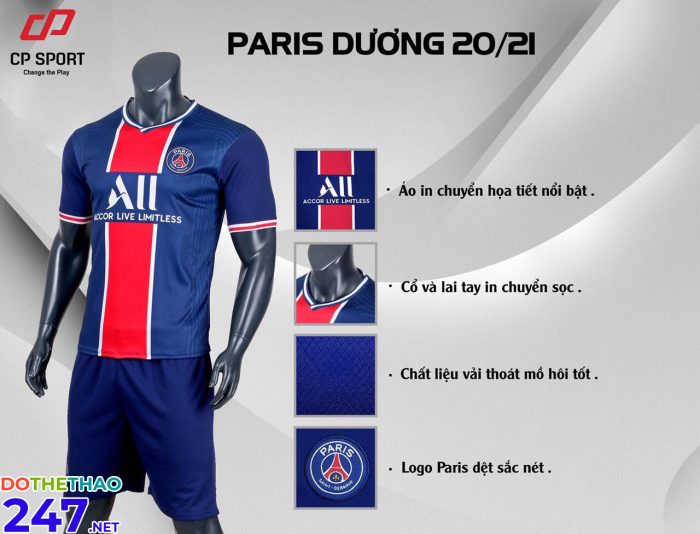 Áo bóng đá CLB Paris xanh dương năm 2020
