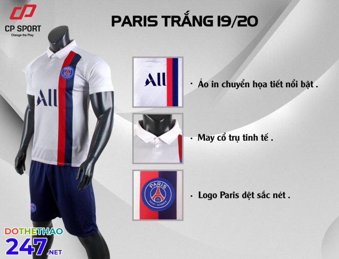 Áo bóng đá CLB Paris Trắng năm 2020