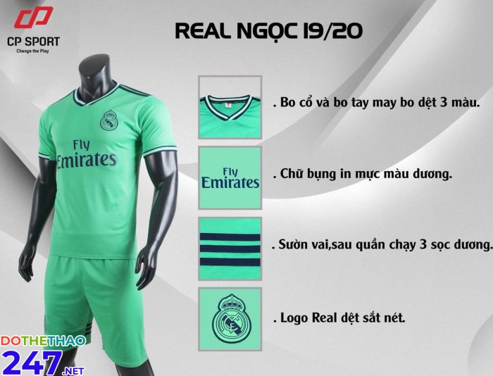 Áo bóng đá CLB Real xanh ngọc năm 2020