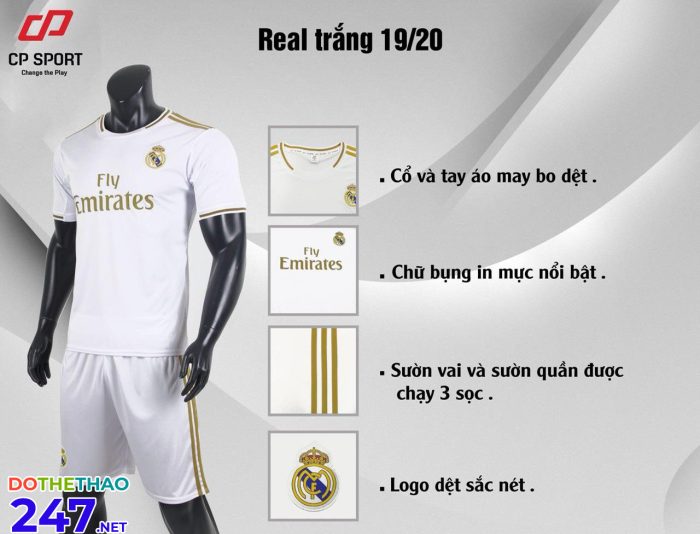 Áo bóng đá CLB Real trắng năm 2020