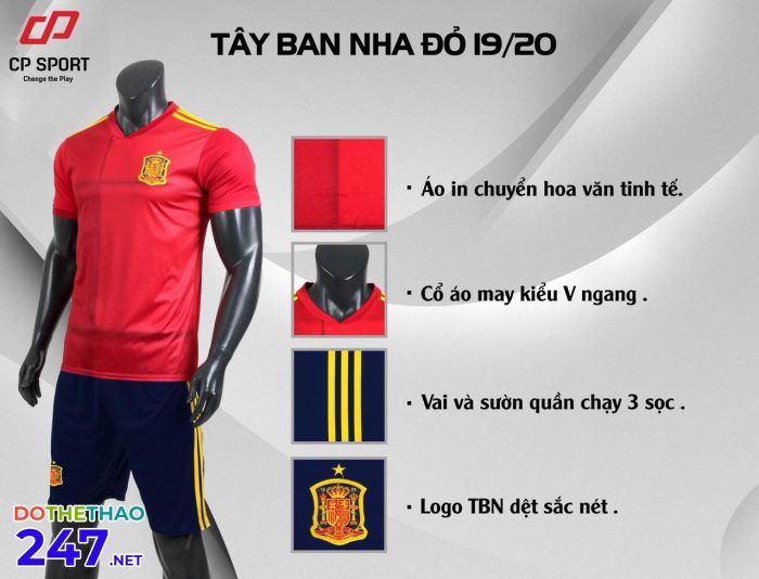 Áo bóng đá đội tuyển Tây ban Nha đỏ mới 2020