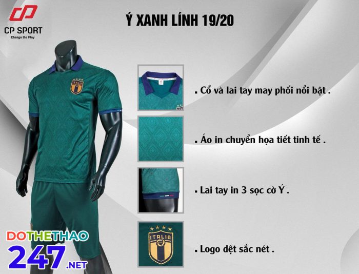 Áo bóng đá đội tuyển Ý màu xanh lính năm 2020-2021