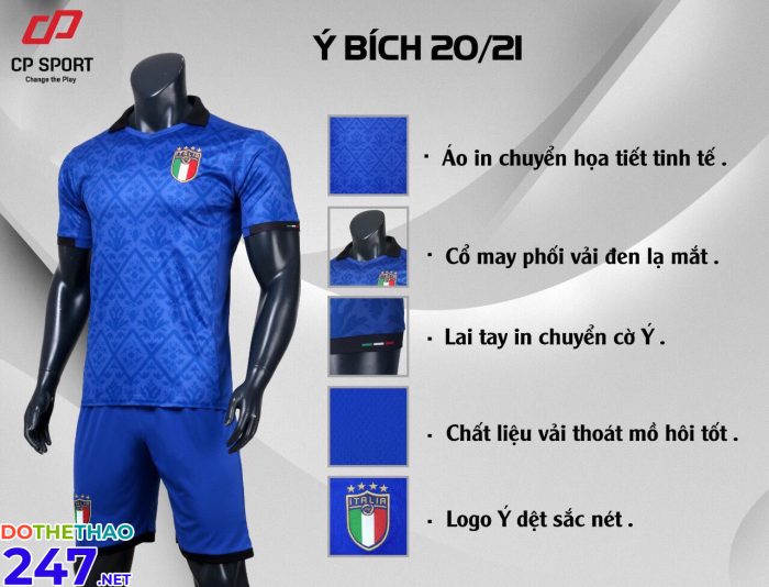 Áo bóng đá đội tuyển Ý xanh bích mới nhất 2020-2021