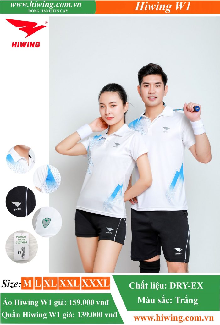 Áo cầu lông, bóng chuyền nam nữ Hiwing W1 màu trắng
