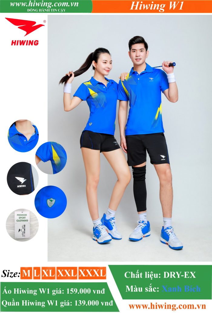 Áo cầu lông, bóng chuyền nam nữ Hiwing W1 màu xanh bích