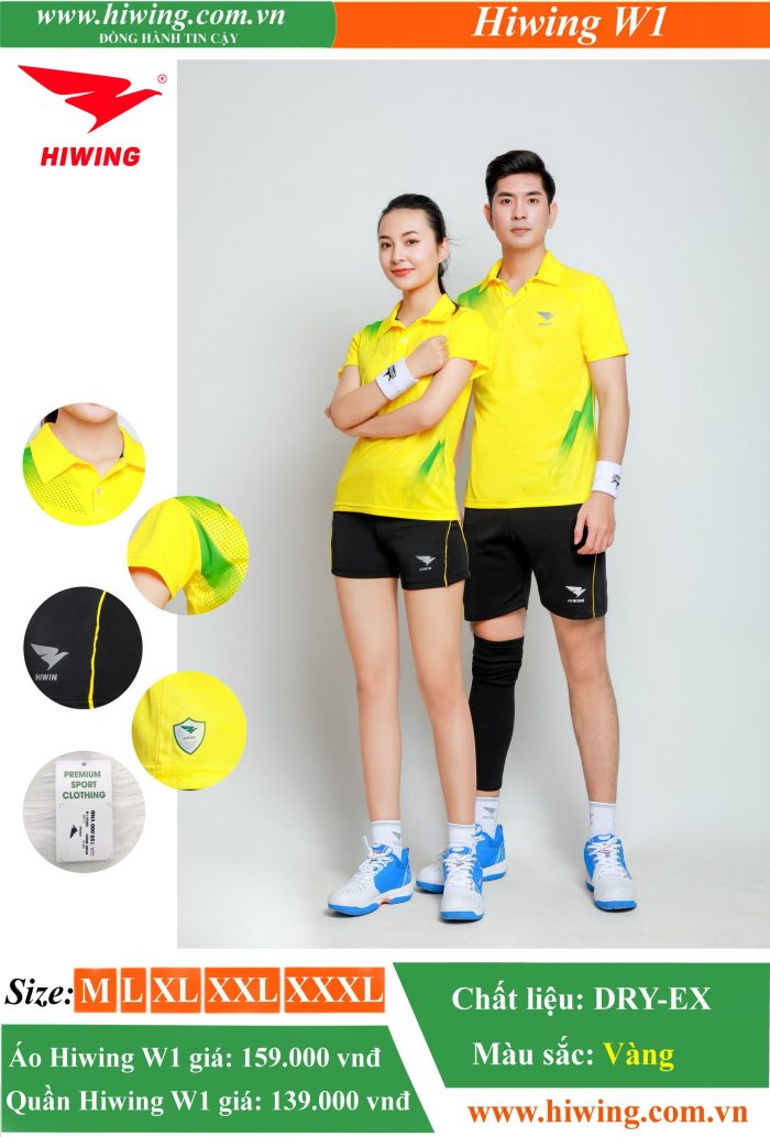 Áo cầu lông, bóng chuyền nam nữ Hiwing W1 màu vàng