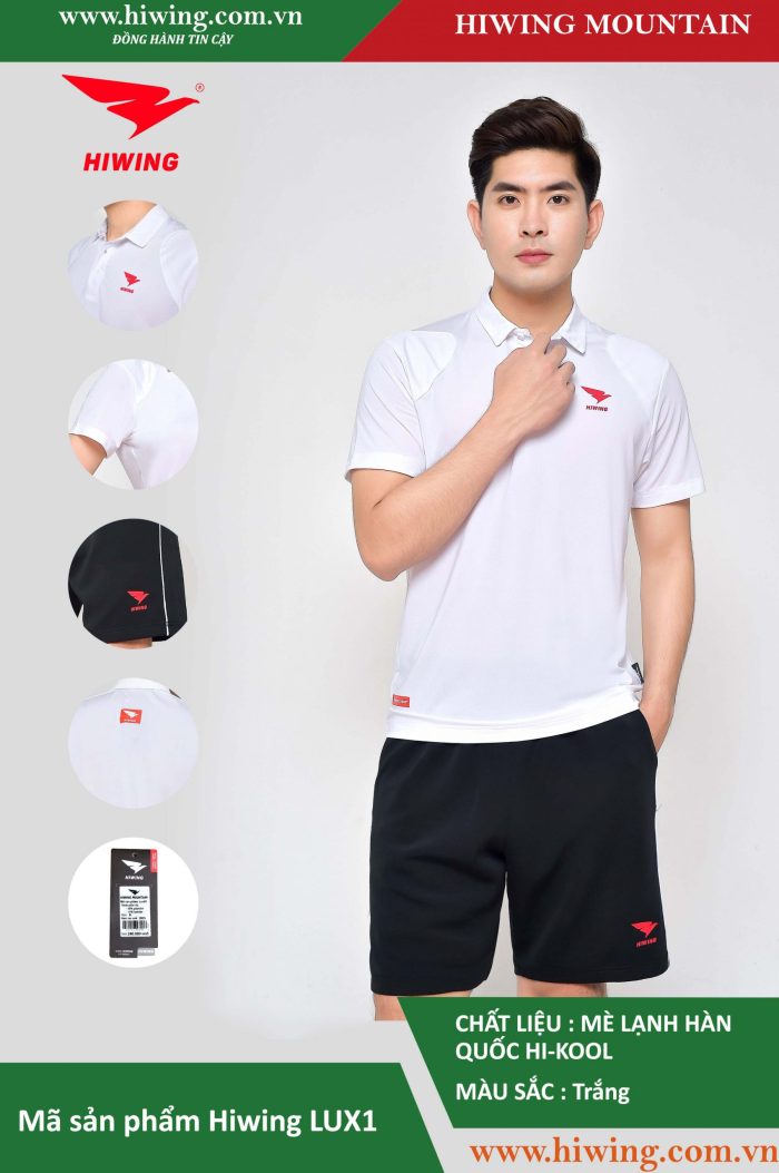 Áo cầu lông, áo tennis nam Hiwing Mountain LUX1 chính hãng màu trắng