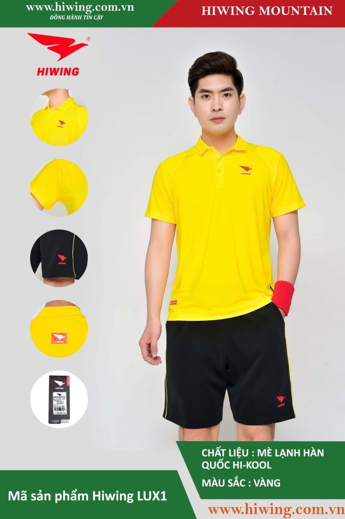 Áo cầu lông, áo tennis nam Hiwing Mountain LUX1 chính hãng màu vàng