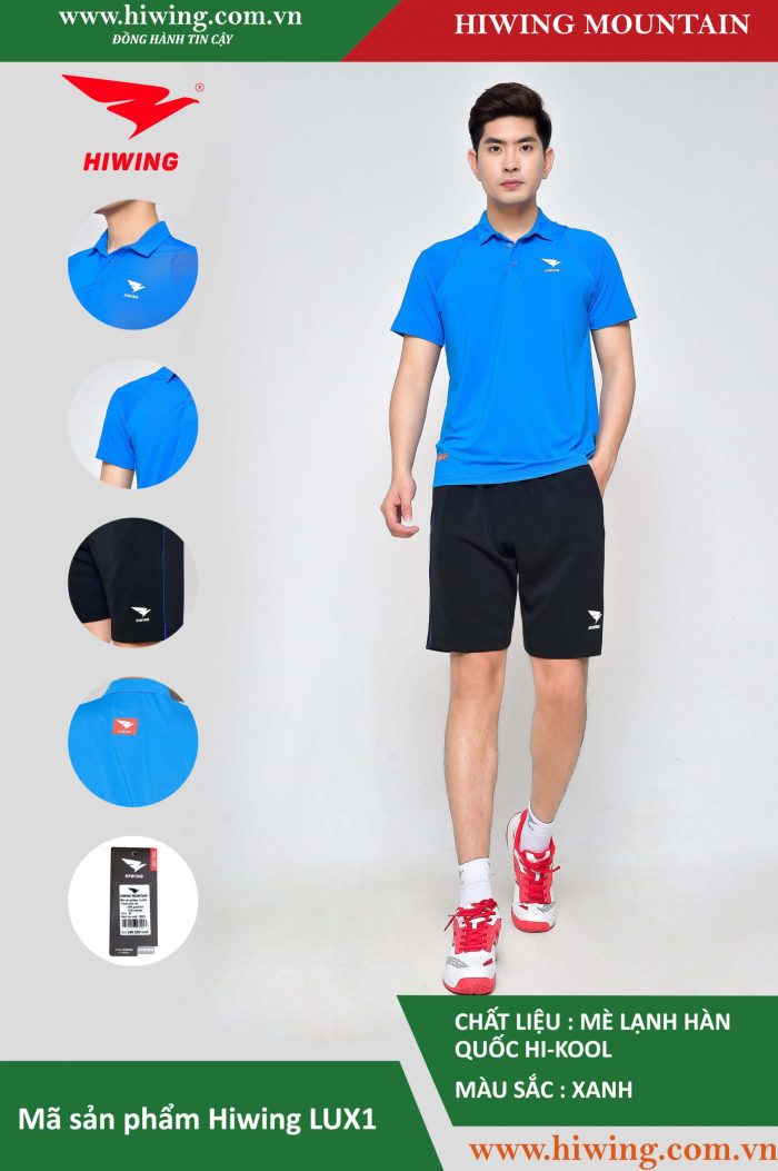 Áo cầu lông, áo tennis nam Hiwing Mountain LUX1 chính hãng màu xanh dương