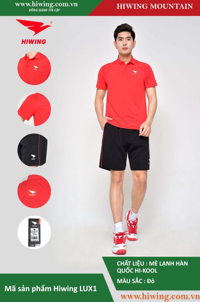 Áo cầu lông, áo tennis nam Hiwing Mountain LUX1 chính hãng màu đỏ