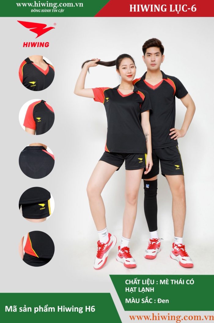 Áo bóng chuyền nam nữ Hiwing H6 chính hãng màu đen