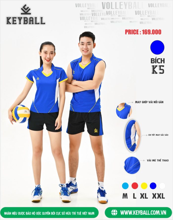 Áo bóng chuyền nam nữ KEYBALL K5 chính hãng màu xanh