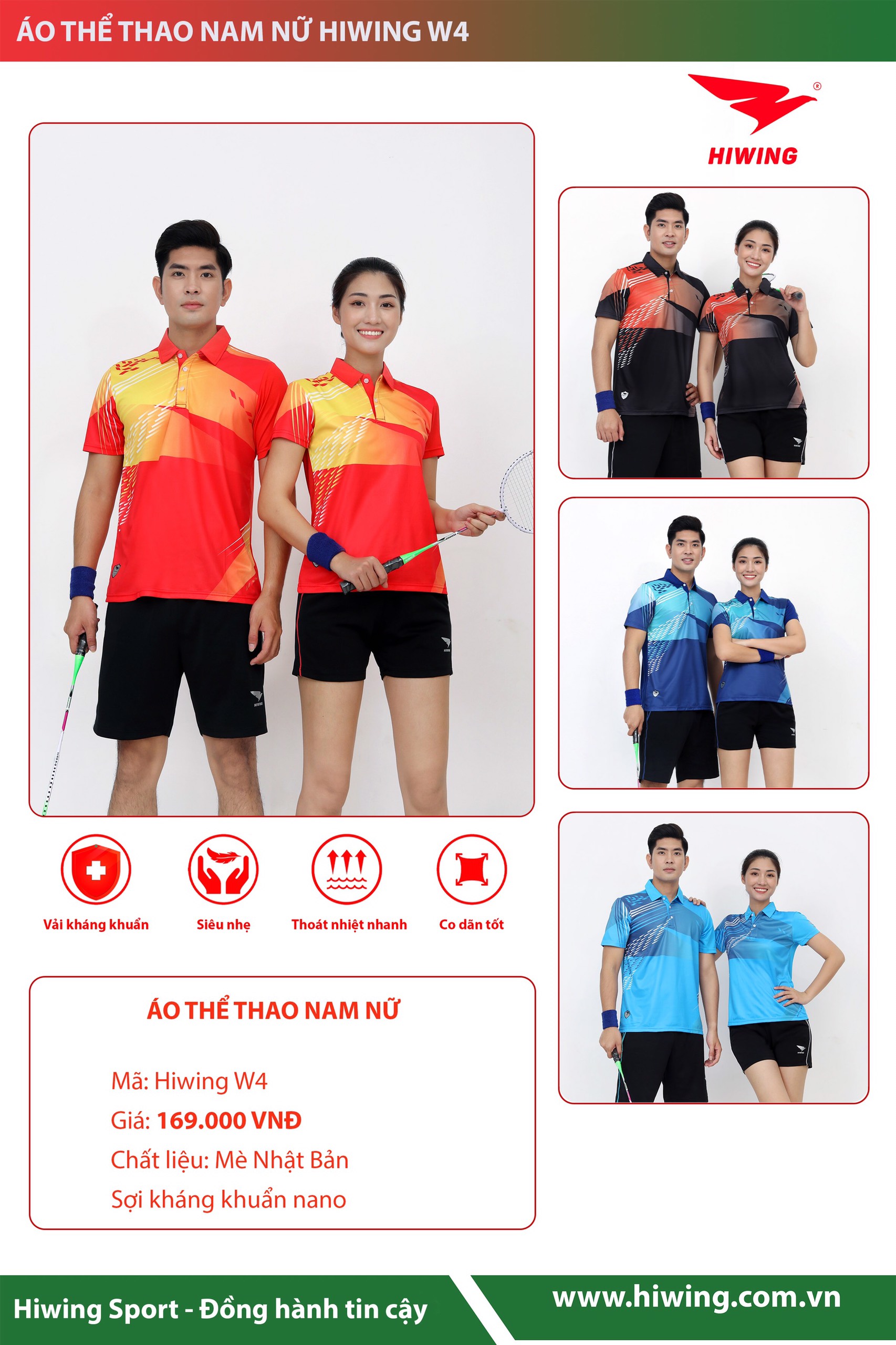 Quần Áo Cầu Lông Có Phủ Hạt Nano Kháng Khuẩn Hiwwing W4 Cam - Đồ Thể Thao  247 - Chuyên Sỉ Lẻ Áo Bóng Đá, Áo Bóng Chuyền, Áo Cầu Lông, Áo Bóng Rổ