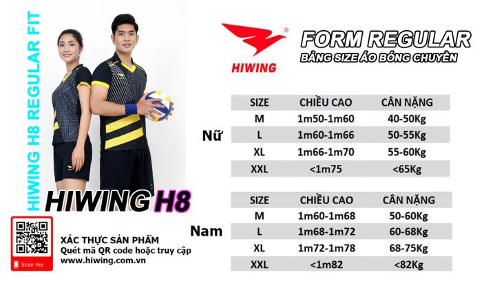 bảng size chọn quần áo cầu lông