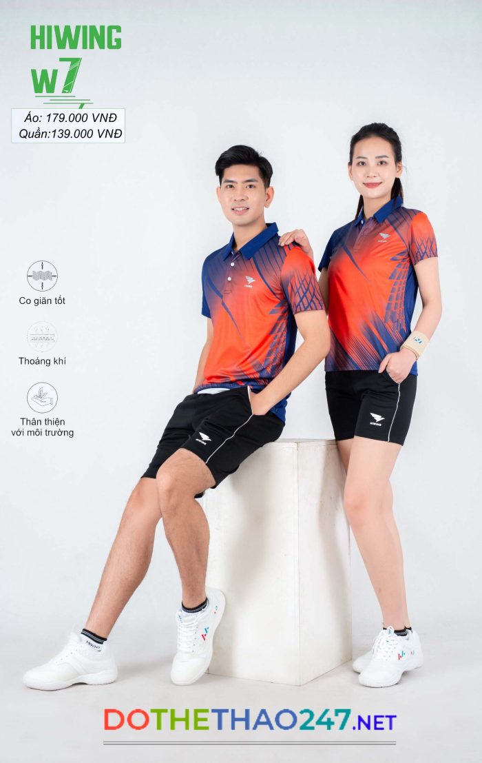 Áo cầu lông, bóng chuyền Hiwing W7 màu xanh than phối cam