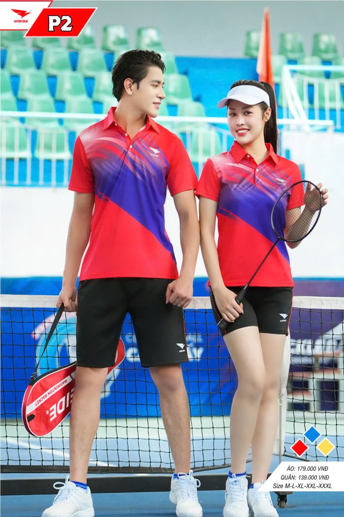 Áo cầu lông Pickleball Tenis nam nữ Hiwing P2 Màu Đỏ