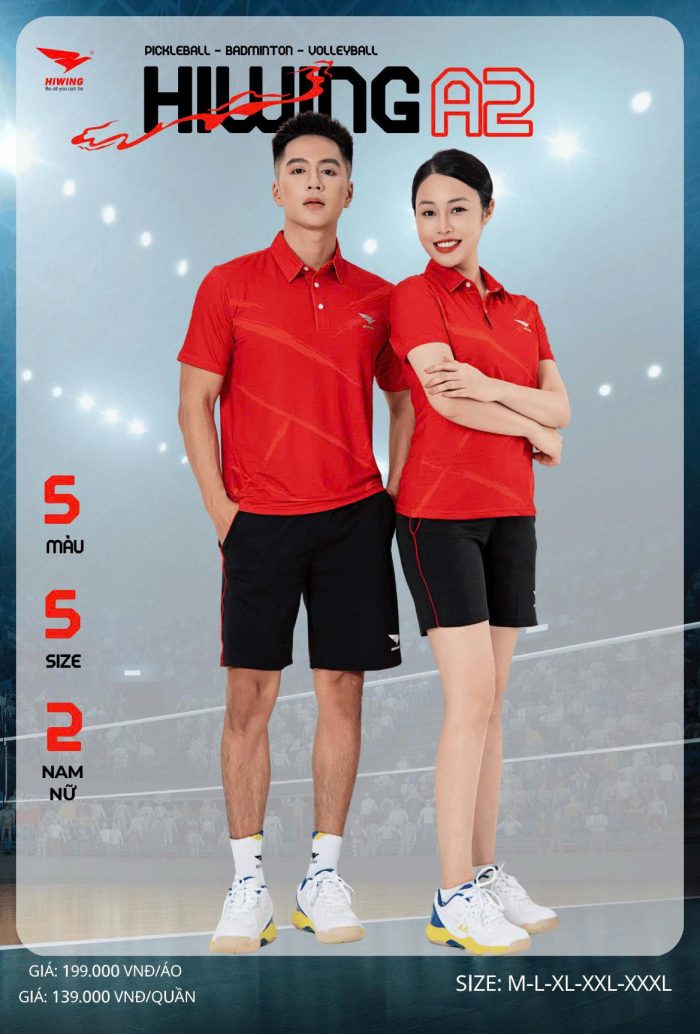 Áo Cầu Lông , áo Pickleball Hiwing A2 Nam Nữ – Màu Đỏ