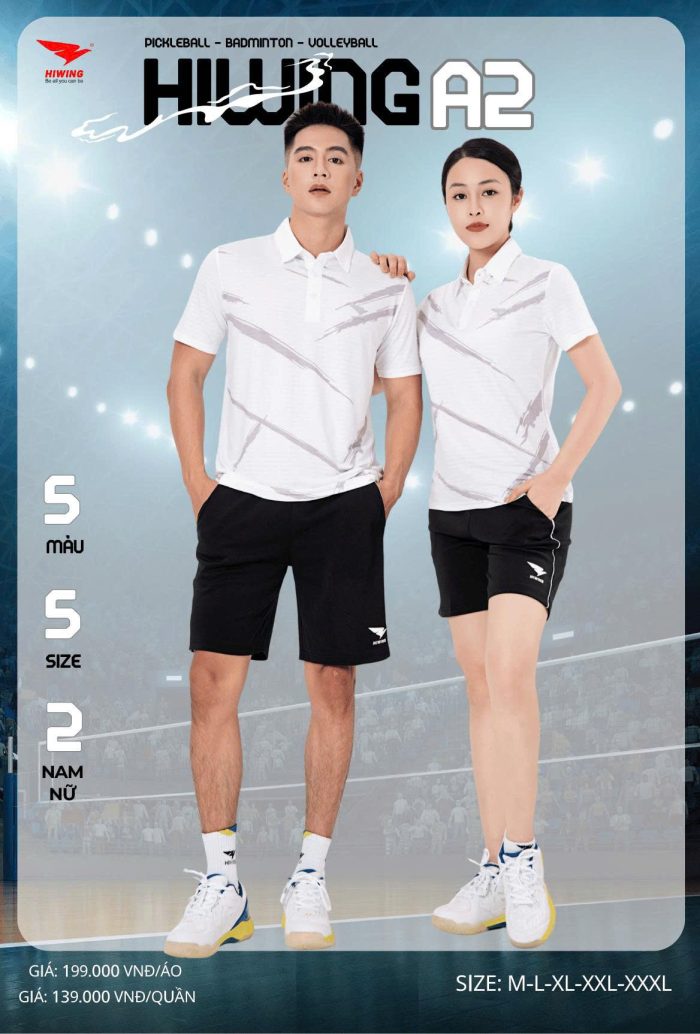 Áo Cầu Lông , áo Pickleball Hiwing A2 Nam Nữ – Màu Trắng