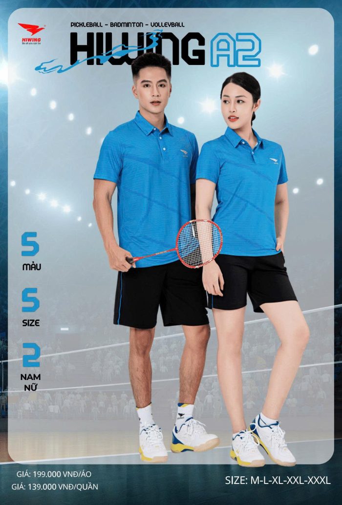 Áo Cầu Lông , áo Pickleball Hiwing A2 Nam Nữ – Màu Xanh Da