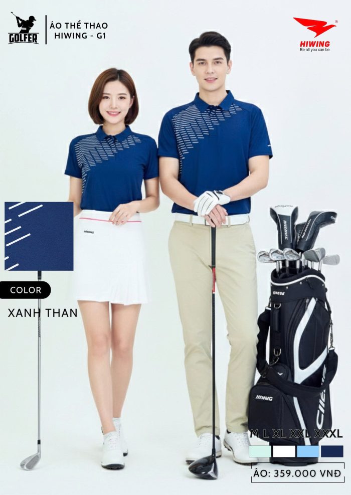 Áo Thể Thao Golf , Pickleball Cao Cấp Hiwing G1 Nam Màu Xanh Than