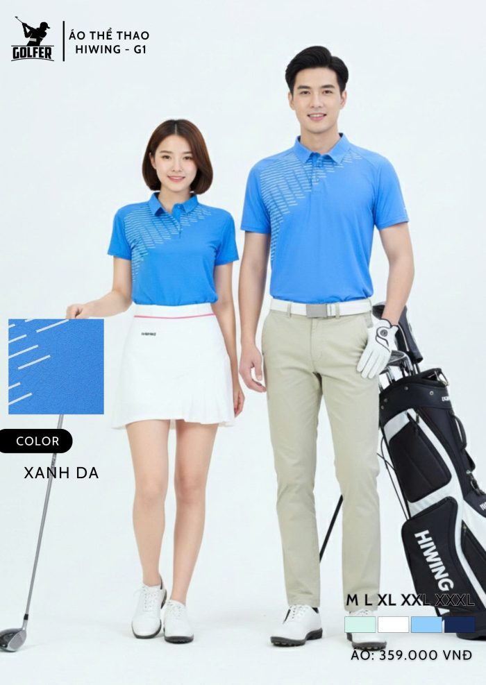 Áo Thể Thao Golf , Pickleball Cao Cấp Hiwing G1 Nam Màu Xanh Da