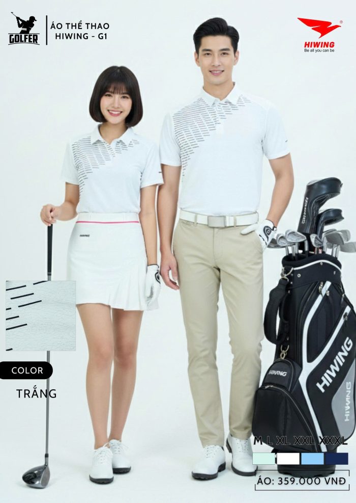 Áo Thể Thao Golf , Pickleball Cao Cấp Hiwing G1 Nam Màu Trắng