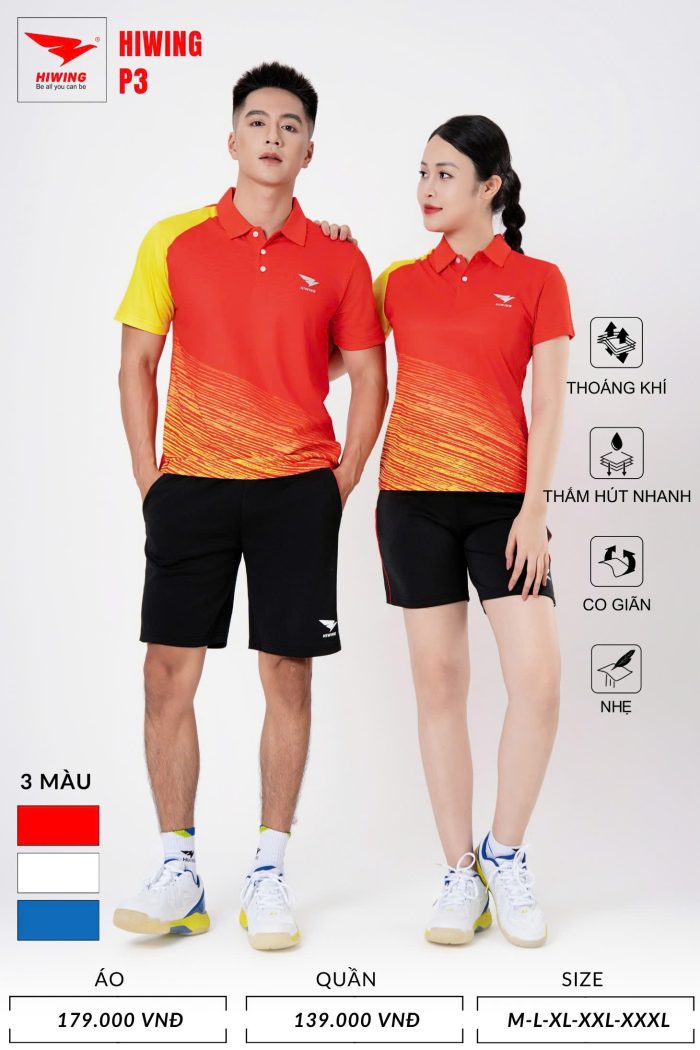 Áo Cầu Lông, Pickleball, Bóng Chuyền Hiwing P3 Nam Nữ – Màu Đỏ