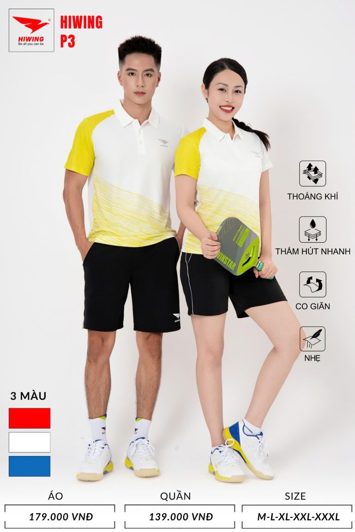 Áo Cầu Lông, Pickleball Bóng Chuyền Hiwing P3 Nam Nữ – Màu Vàng