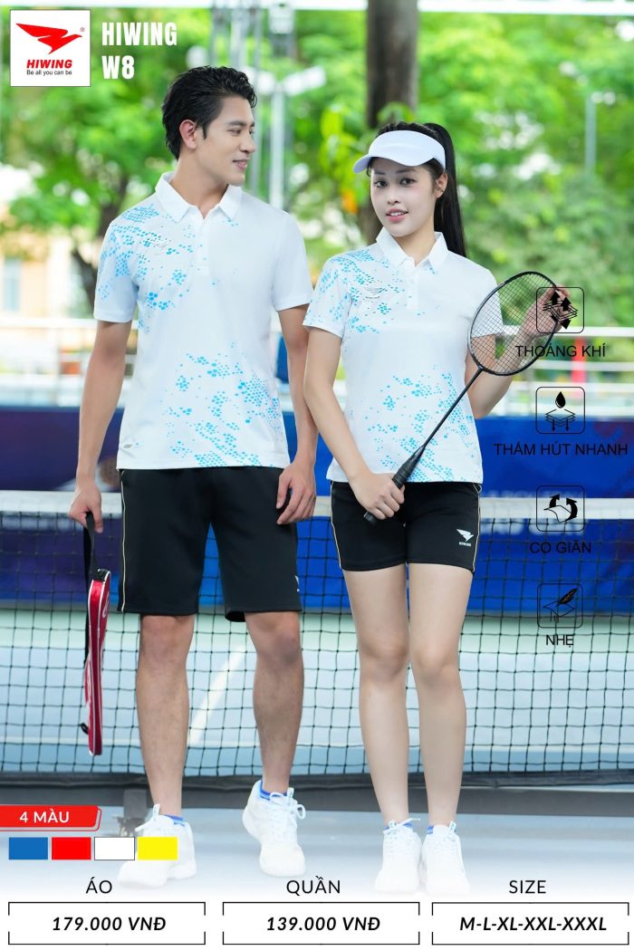 Áo Cầu Lông , Pickleball Hiwing W8 Nam Nữ – Màu Trắng