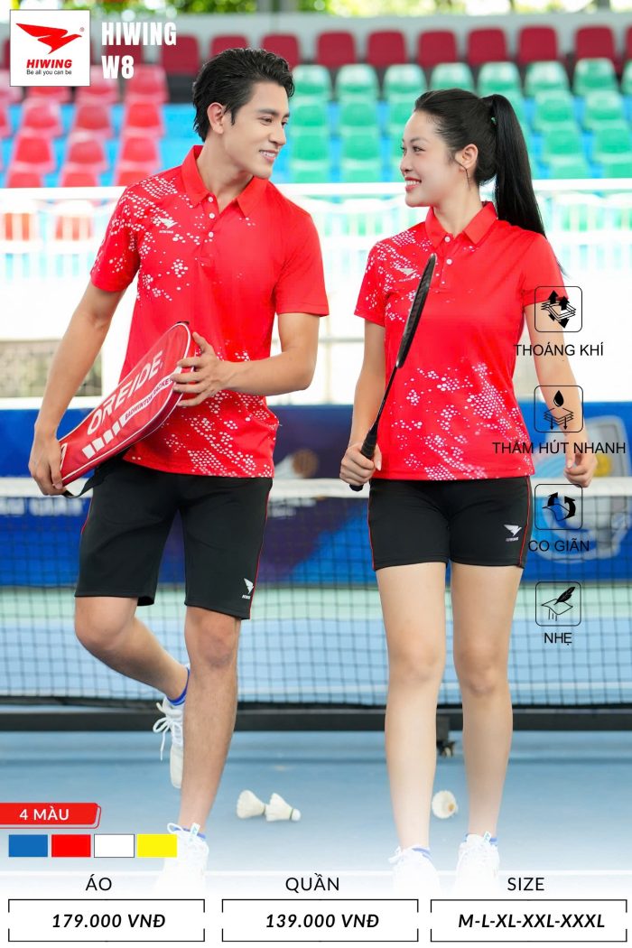 Áo Cầu Lông , Pickleball Hiwing W8 Nam Nữ – Màu Đỏ
