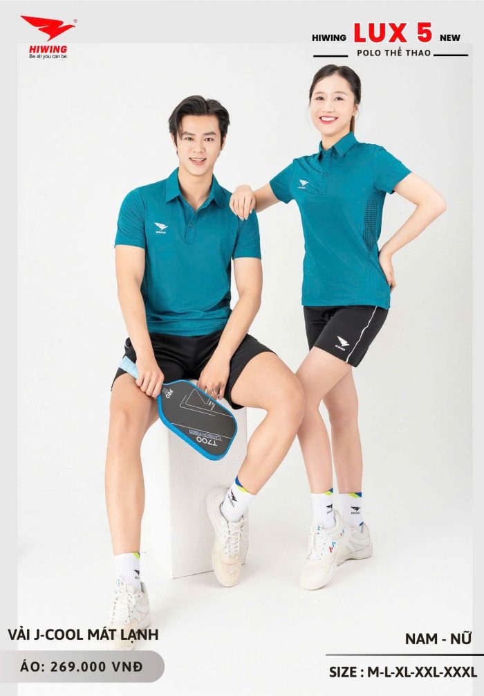 Áo Cầu Lông, Áo Pickleball, Áo Golf Hiwing LUXURY 5 Nam Nữ Màu Xanh Lý