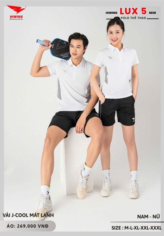 Áo Cầu Lông, Áo Pickleball, Áo Golf Hiwing LUXURY 5 Nam Nữ Màu Trắng