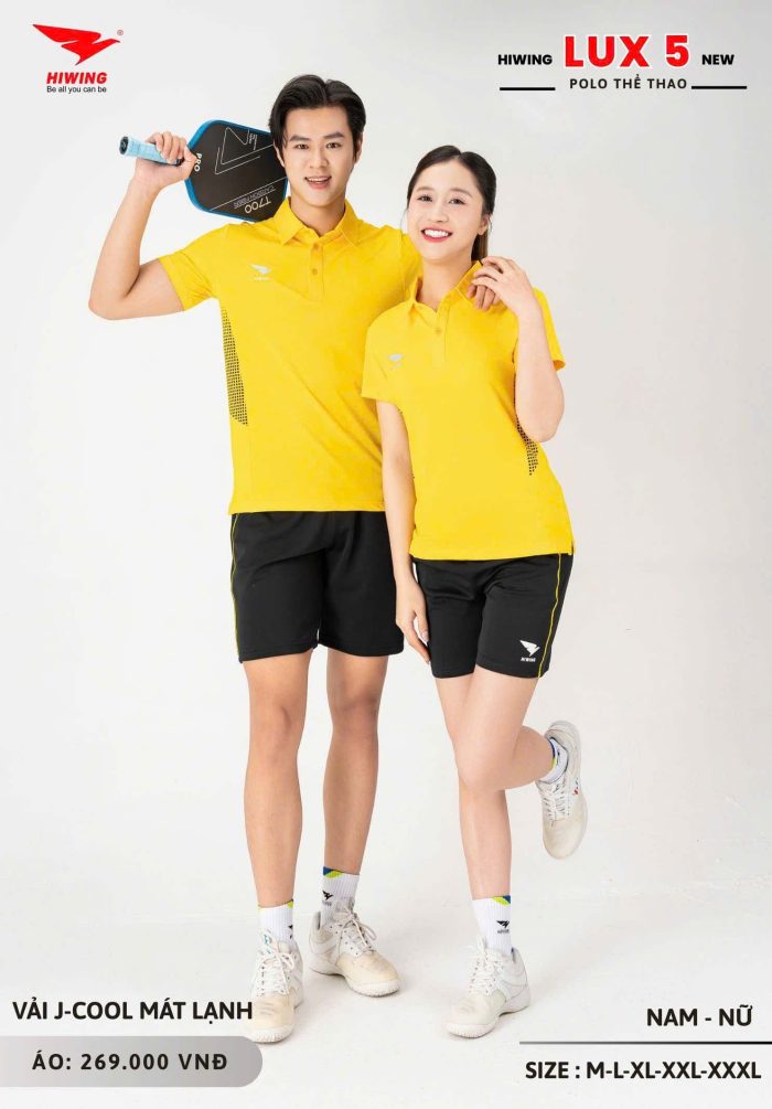 Áo Cầu Lông, Áo Pickleball, Áo Golf Hiwing LUXURY 5 Nam Nữ Màu Vàng