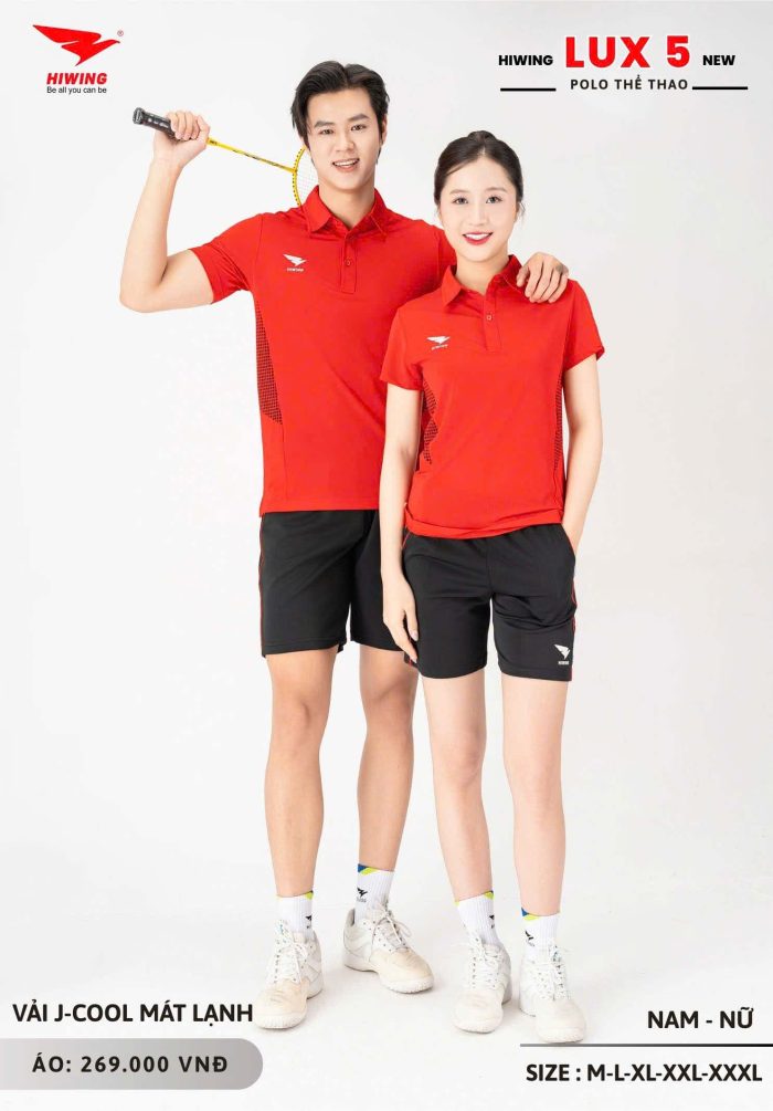 Áo Cầu Lông, Áo Pickleball, Áo Golf Hiwing LUXURY 5 Nam Nữ Màu Đỏ