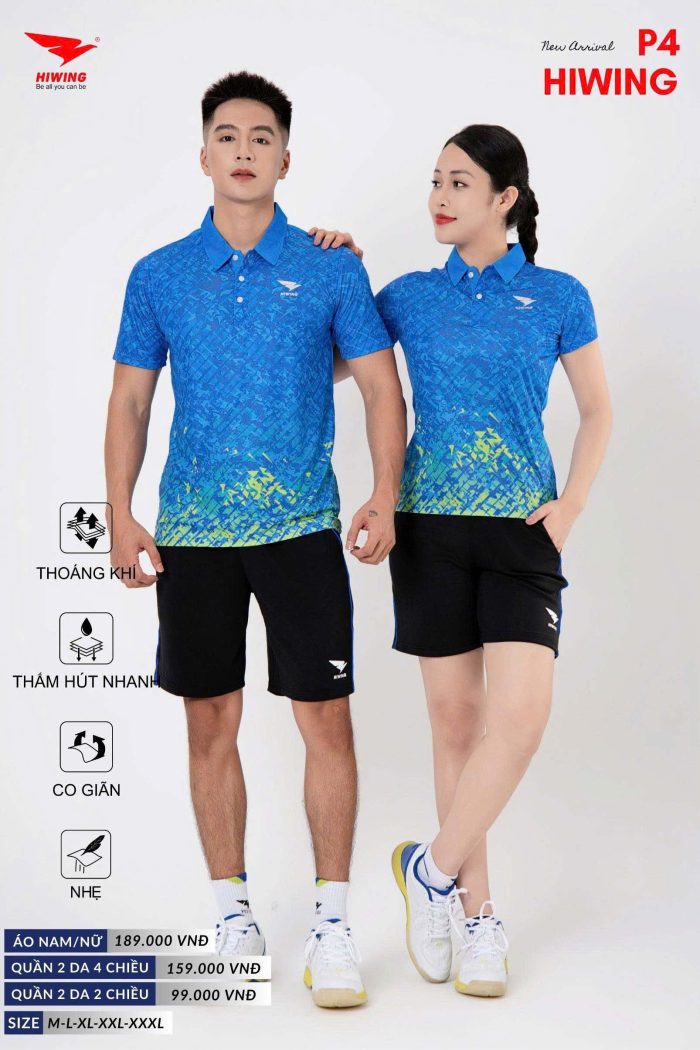 Áo Cầu Lông, Áo Pickleball Bóng Chuyền Hiwing P4 Nam Nữ Màu Xanh Da