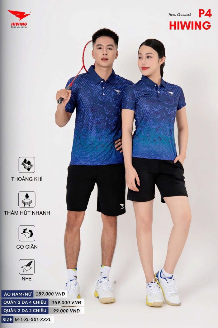 Áo Cầu Lông, Áo Pickleball Bóng Chuyền Hiwing P4 Nam Nữ Màu Xanh Than