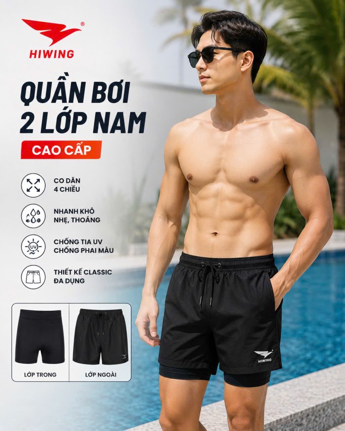 Quần Bơi 2 Lớp Hiwing MSS2 – Co Giãn, Nhanh Khô, Đa Dụng Cho Nam